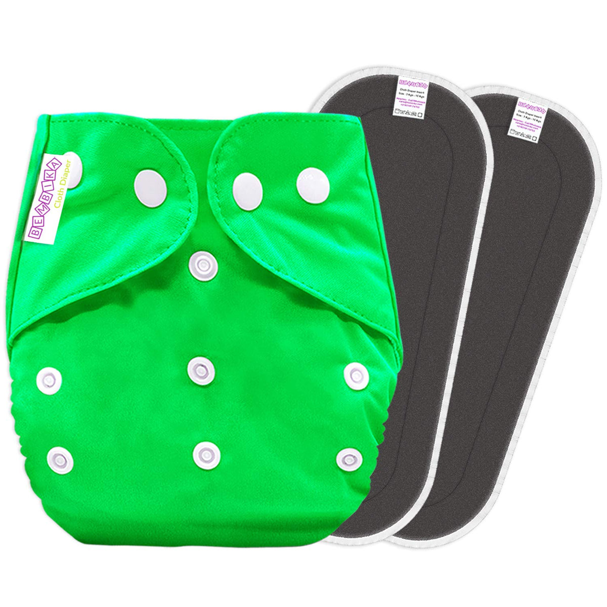 Reusable Baby Cloth Diaper with Adjustable Snap Buttons and Insert (1 Diaper & 2 Pcs Insert)