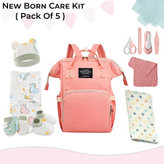 Baby Care Accessories Diaper Bag, Muslin Wrap, Swaddle Wrap and Nail Care Accessories Combo