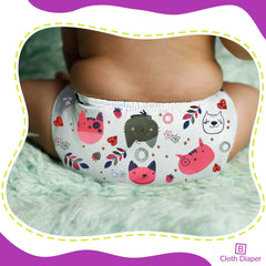 Reusable Baby Cloth Diaper with Adjustable Snap Buttons and Insert (1 Diaper & 2 Pcs Insert)