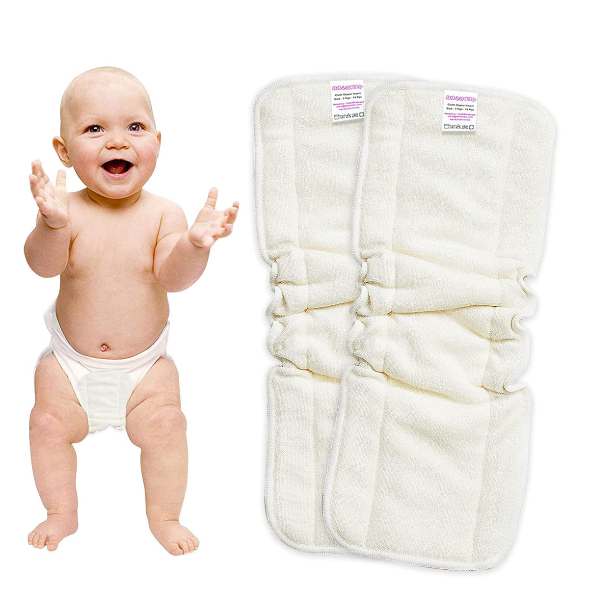 Bembika 5 Layer Bamboo Terry Inserts with Gussets Liners Natures Cloth Diaper Liner, Wetfree Reusable Washable Cotton Diaper Nappy Inserts for Baby Cloth Diapers (Set of 2)
