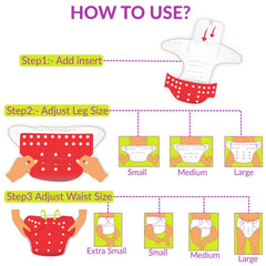 Reusable Baby Cloth Diaper with Adjustable Snap Buttons and Insert (1 Diaper & 2 Pcs Insert)