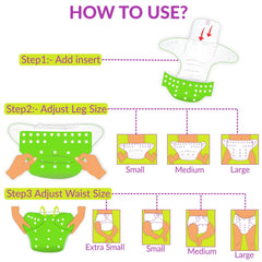 Reusable Baby Cloth Diaper with Adjustable Snap Buttons and Insert (1 Diaper & 2 Pcs Insert)