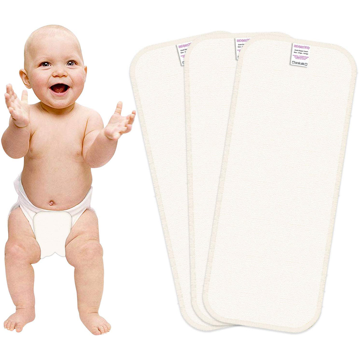 Bembika Cloth Diaper for Inserts, Natures Cloth Diaper Liner, Reusable Washable Cotton Diaper Nappy Inserts for Baby Cloth Diapers (Set of 3) (Bemboo Terry- 4 Layer)
