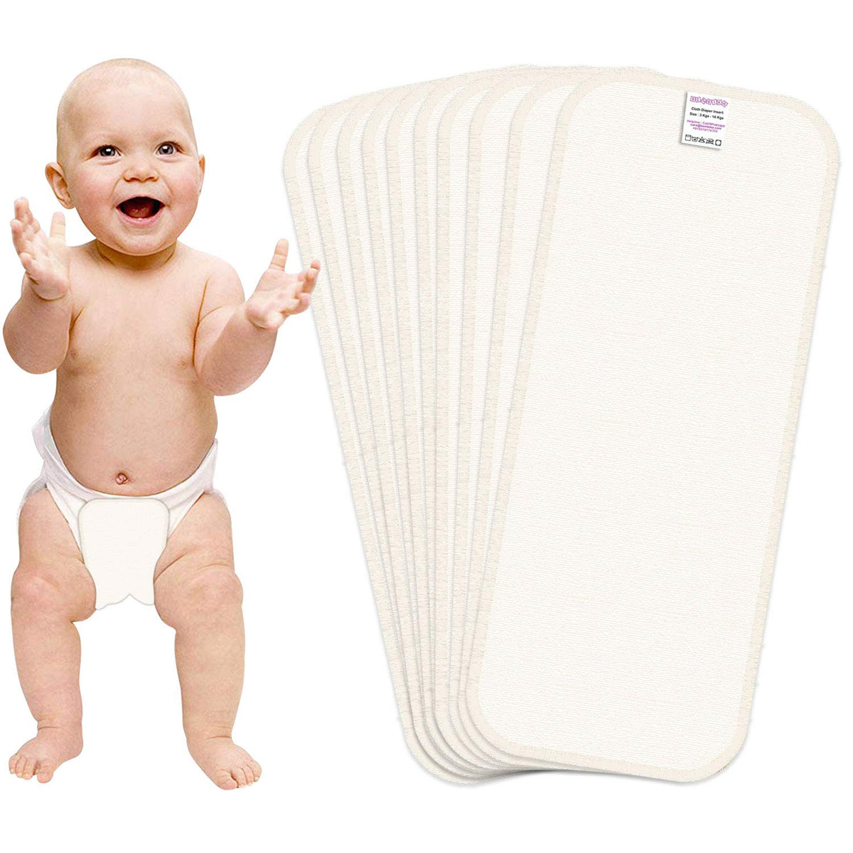 Bembika Cloth Diaper for Inserts, Natures Cloth Diaper Liner, Reusable Washable Cotton Diaper Nappy Inserts for Baby Cloth Diapers (Set of 10) (Bemboo Terry- 4 Layer)