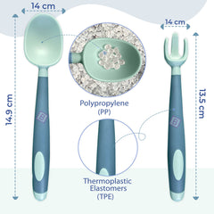 Baby Spoon and fork Set for Baby Feeding (Bendable Mist Blue)