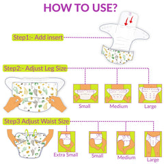 Reusable Baby Cloth Diaper with Adjustable Snap Buttons and Insert (1 Diaper & 2 Pcs Insert)