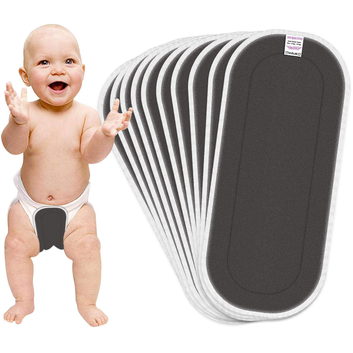 Bembika Cloth Daiper for Inserts Natures Cloth Diaper Liner, Wetfree Reusable Washable Cotton Diaper Nappy Inserts for Baby Cloth Diapers (Set of 10) (Bemboo Charcoal-5 Layer)