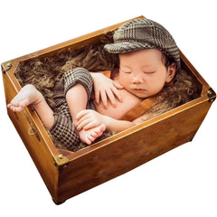 Baby's Checks Suspenders Pants Hat Gentleman Photoshoot Props (Brown)