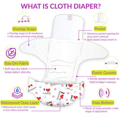 Reusable Baby Cloth Diaper with Adjustable Snap Buttons and Insert (1 Diaper & 2 Pcs Insert)