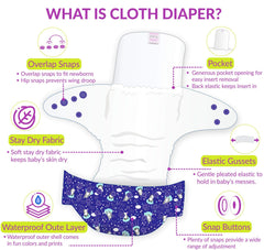 Reusable Baby Cloth Diaper with Adjustable Snap Buttons and Insert (Set of 1)