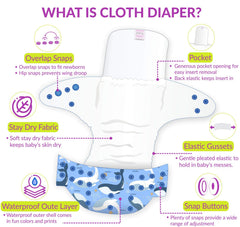 Reusable Baby Cloth Diaper with Adjustable Snap Buttons and Insert (Set of 1)