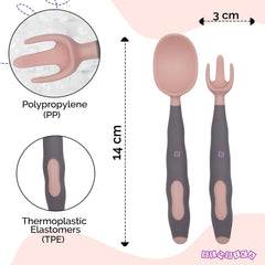 Baby Spoon and fork Set for Baby Feeding (BendableGripPinkGrey)