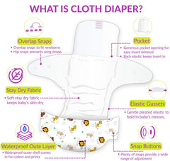 Reusable Baby Cloth Diaper with Adjustable Snap Buttons and Insert (1 Diaper & 2 Pcs Insert)