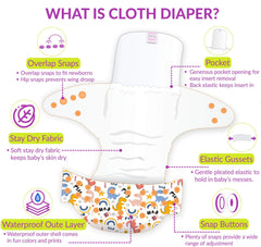 Reusable Baby Cloth Diaper with Adjustable Snap Buttons and Insert (Set of 1)