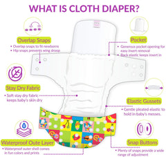 Reusable Baby Cloth Diaper with Adjustable Snap Buttons and Insert (Set of 1)