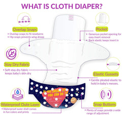 Reusable Baby Cloth Diaper with Adjustable Snap Buttons and Inserts (Set of 3)