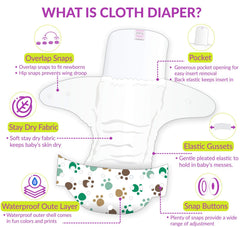 Reusable Baby Cloth Diaper with Adjustable Snap Buttons and Insert (1 Diaper & 2 Pcs Insert)