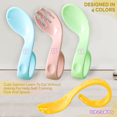 Baby Spoon and fork Set for Baby Feeding (Curved Green)
