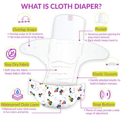 Reusable Baby Cloth Diaper with Adjustable Snap Buttons and Insert (1 Diaper & 2 Pcs Insert)