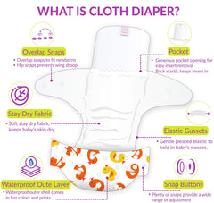 Reusable Baby Cloth Diaper with Adjustable Snap Buttons and Insert (Set of 1)