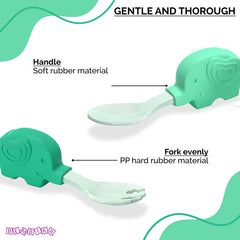 Baby Spoon and fork Set for Baby Feeding (Green)