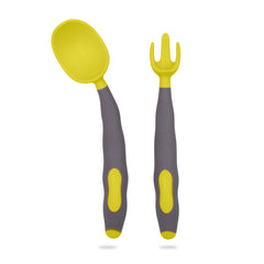 Baby Spoon and fork Set for Baby Feeding (Yellow Grey)