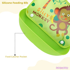 Washable and Lightweight Baby Feeding Bib (Monkey Green)