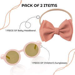 Fashionable Sunglasses and Headband for Kids & Baby Girls (Plain Pink)