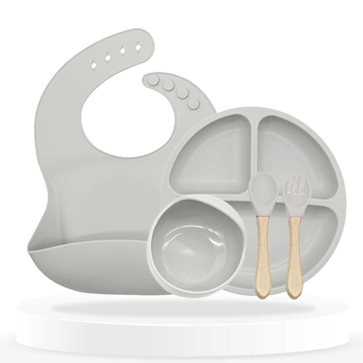 Baby Feeding Essential Baby Dinner Set Infant Training Eating Utensils (Grey)