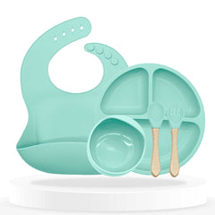 Baby Feeding Essential Baby Dinner Set Infant Training Eating Utensils (Sea Green)