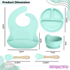 Baby Feeding Essential Baby Dinner Set Infant Training Eating Utensils (Sea Green)