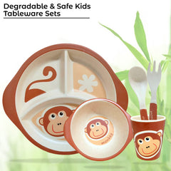 Baby Feeding Essential Baby Dinner Set Infant Training Eating Utensils (Brown Monkey 5 Pcs)