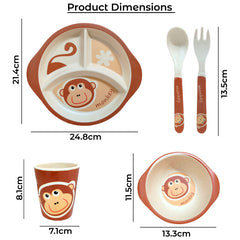 Baby Feeding Essential Baby Dinner Set Infant Training Eating Utensils (Brown Monkey 5 Pcs)