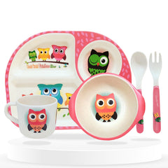 Baby Feeding Essential Baby Dinner Set Infant Training Eating Utensils (Red Owl 5 Pcs)