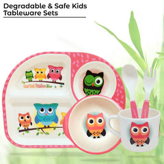 Baby Feeding Essential Baby Dinner Set Infant Training Eating Utensils (Red Owl 5 Pcs)