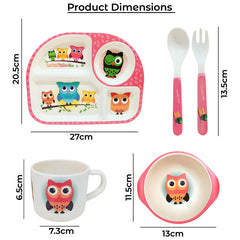 Baby Feeding Essential Baby Dinner Set Infant Training Eating Utensils (Red Owl 5 Pcs)