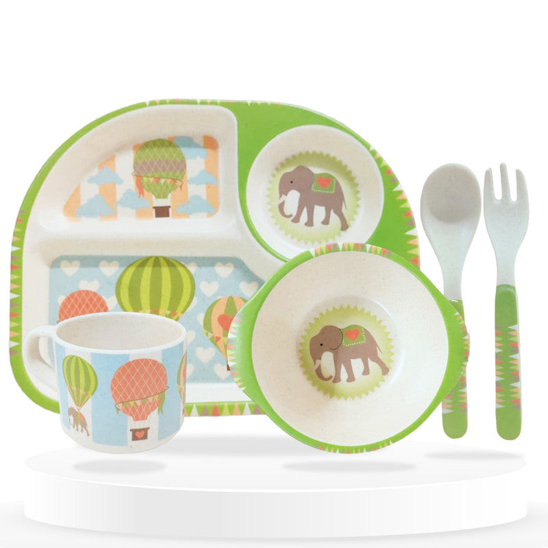 Baby Feeding Essential Baby Dinner Set Infant Training Eating Utensils (Green Elephant 5Pcs)