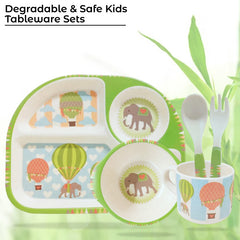 Baby Feeding Essential Baby Dinner Set Infant Training Eating Utensils (Green Elephant 5Pcs)