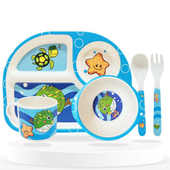 Baby Feeding Essential Baby Dinner Set Infant Training Eating Utensils (Blue Puffer Fish 5 Pcs)