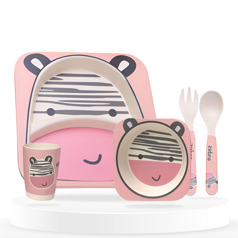 Baby Feeding Essential Baby Dinner Set Infant Training Eating Utensils (Pink Zebra 5Pcs)