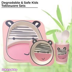 Baby Feeding Essential Baby Dinner Set Infant Training Eating Utensils (Pink Zebra 5Pcs)