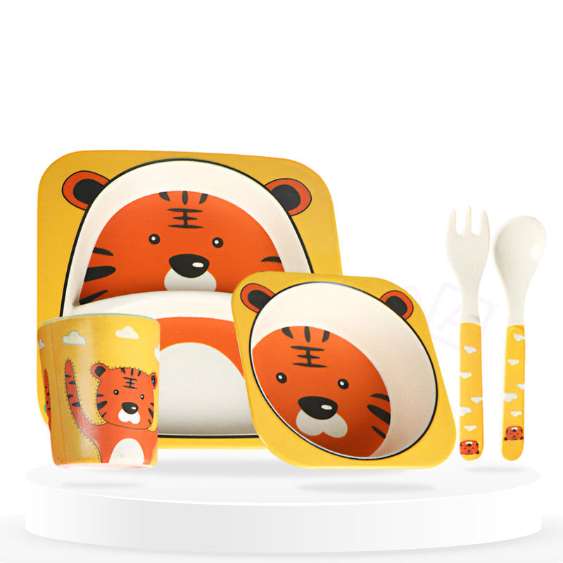 Baby Feeding Essential Baby Dinner Set Infant Training Eating Utensils (Yellow Cute Tiger 5Pcs)