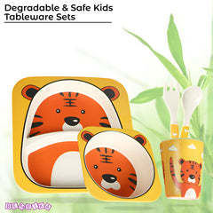 Baby Feeding Essential Baby Dinner Set Infant Training Eating Utensils (Yellow Cute Tiger 5Pcs)