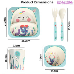 Baby Feeding Essential Baby Dinner Set Infant Training Eating Utensils (Blue Fishtail Cat 5Pcs)