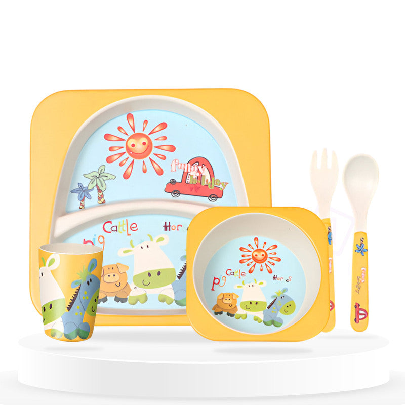 Baby Feeding Essential Baby Dinner Set Infant Training Eating Utensils (Yellow Zebra 5Pcs)
