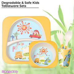 Baby Feeding Essential Baby Dinner Set Infant Training Eating Utensils (Yellow Zebra 5Pcs)