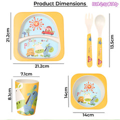 Baby Feeding Essential Baby Dinner Set Infant Training Eating Utensils (Yellow Zebra 5Pcs)
