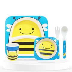 Baby Feeding Essential Baby Dinner Set Infant Training Eating Utensils (Blue Bee 5Pcs)