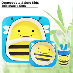 Baby Feeding Essential Baby Dinner Set Infant Training Eating Utensils (Blue Bee 5Pcs)