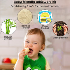 Baby Feeding Essential Baby Dinner Set Infant Training Eating Utensils (Blue Bee 5Pcs)